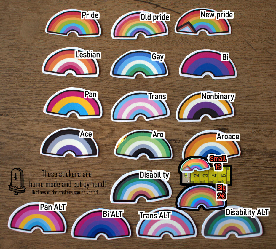 Pride rainbows - Small (Sparkles, glossy or rainbow glossy) 1€ / Big (Rainbow glossy or glossy) 2€